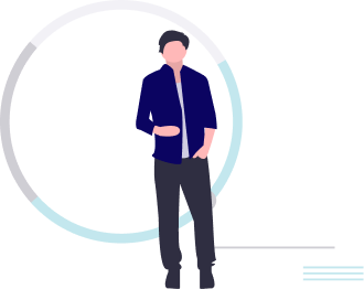 Illustration of man with Pie graph behind him