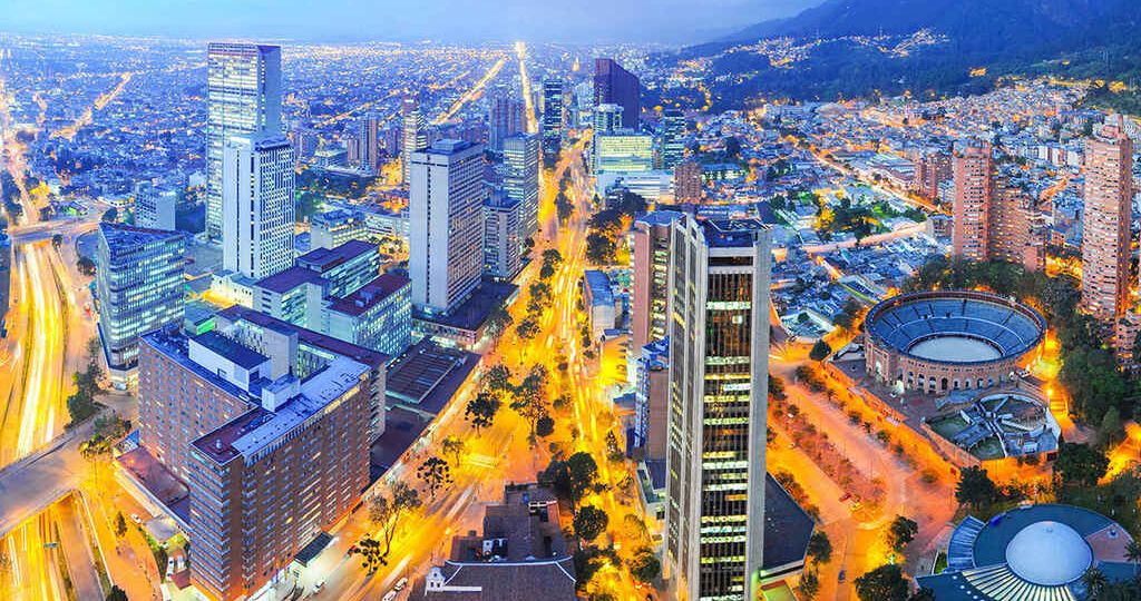 An aerial view of the city centre of Bogotá (Colombia).